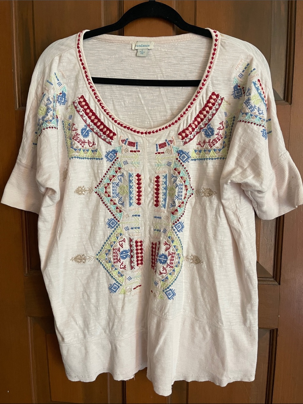 Sundance Ivory Scoop-Neck Tunic with Multicolor Embroidery